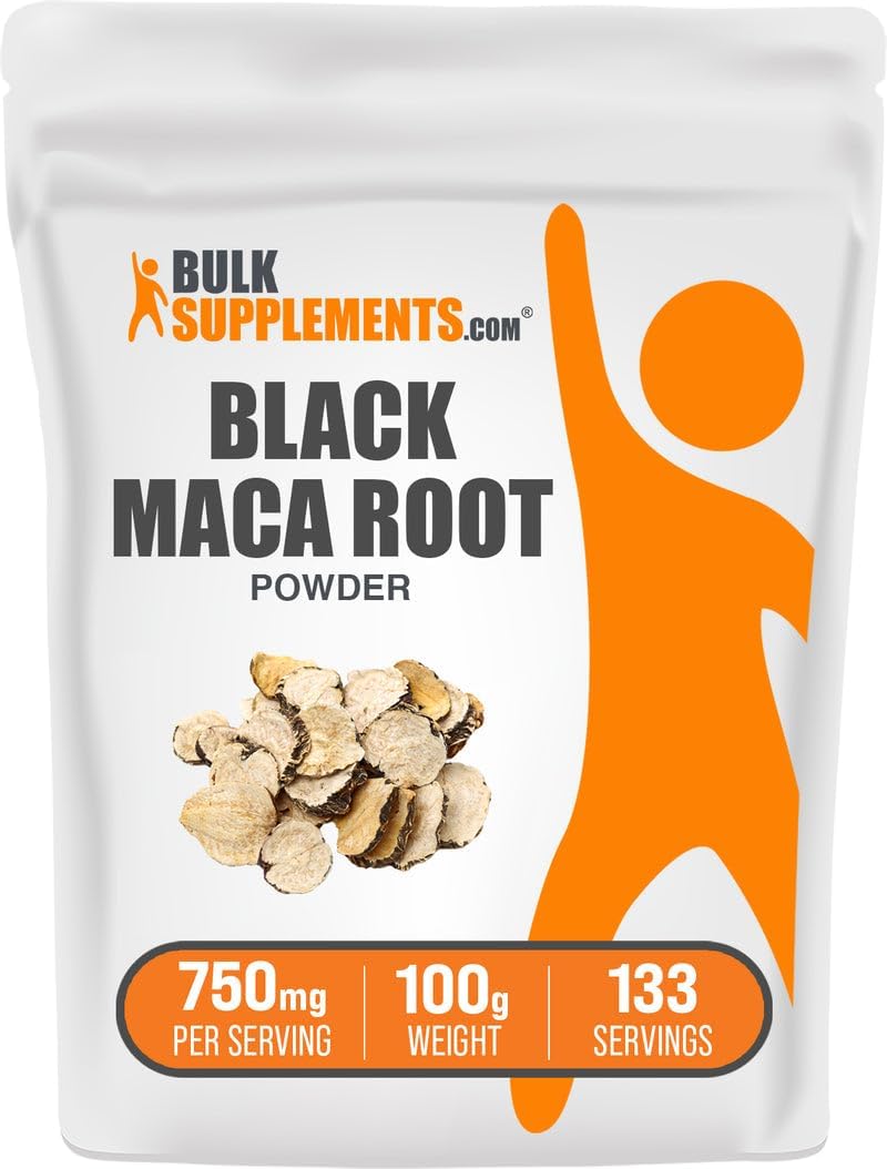 BulkSupplements.com Polvo de Maca Negra - Suplemento de Raíz de Maca Negra, Complemento Herbario para Hombres y Mujeres - Vegano, Sin Gluten, 750mg por Ración, 250g