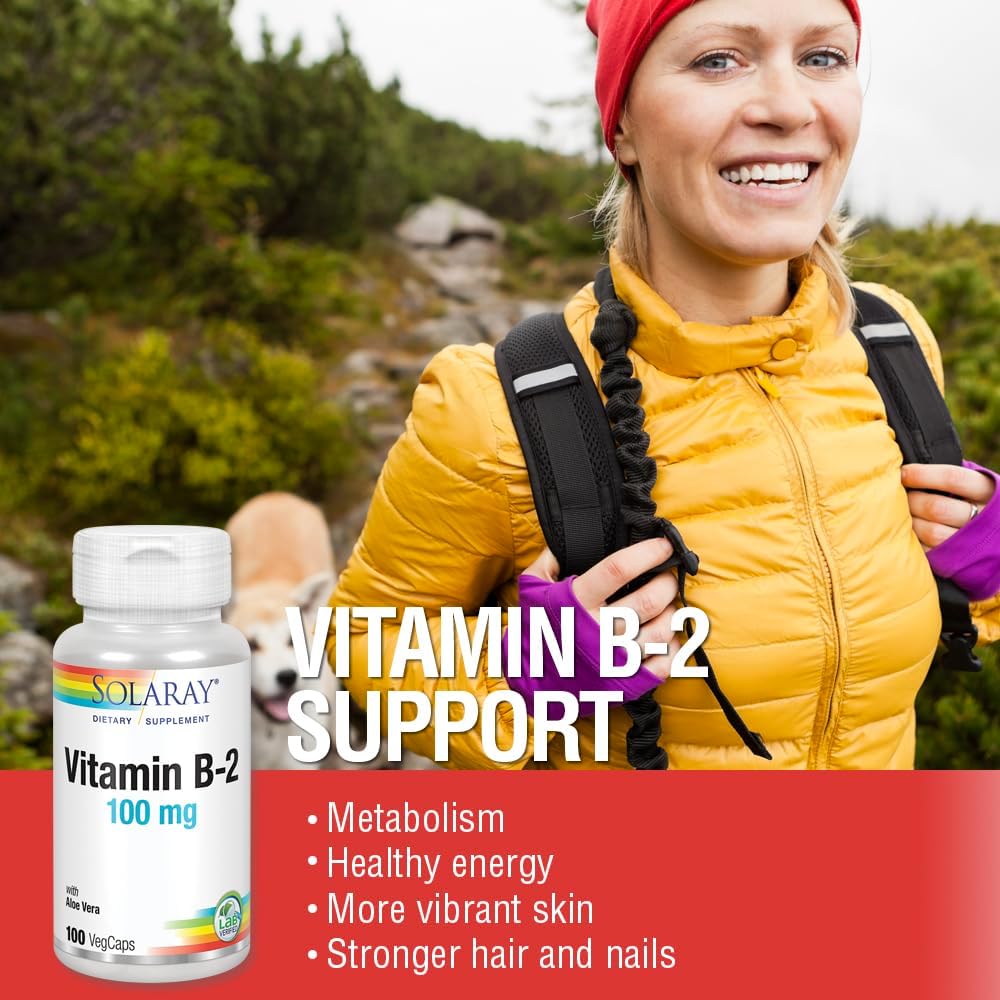 Solaray Vitamina B2 100 mg – Riboflavina, 100 Cápsulas Veganas
