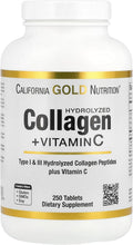 California Gold Nutrition, Péptidos de Colágeno Hidrolizado Tipo I y III con Vitamina C, 250 Comprimidos