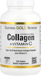California Gold Nutrition, Péptidos de Colágeno Hidrolizado Tipo I y III con Vitamina C, 250 Comprimidos