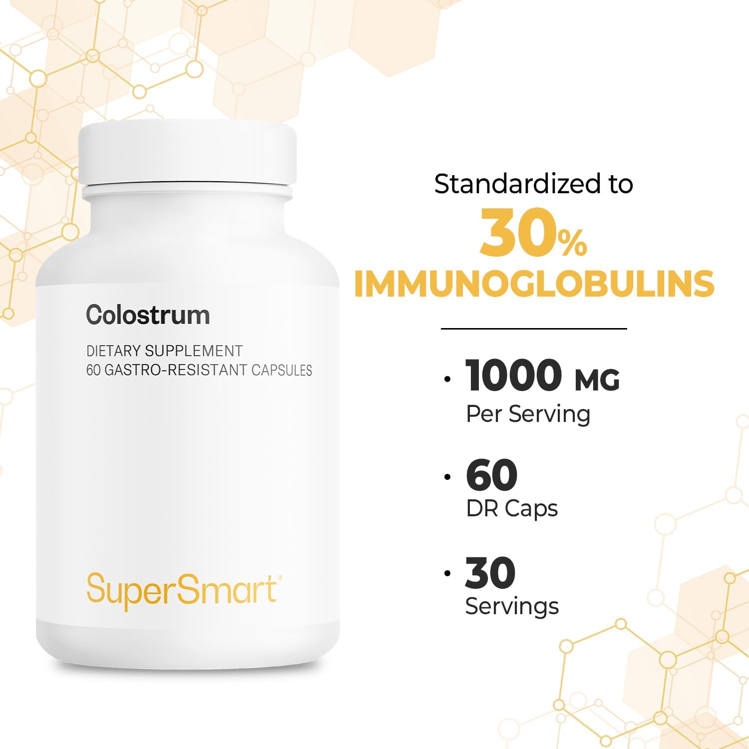 Supersmart Colostrum 1000 mg - 30% IgG - 60 Cápsulas Gastrorresistentes