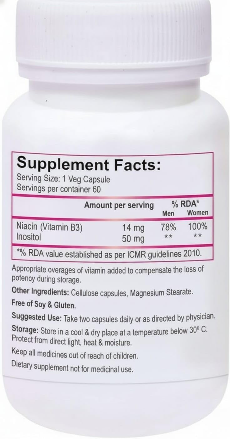 Niacina 14mg Vitamina B3 con Inositol 50mg - 60 Cápsulas Veganas