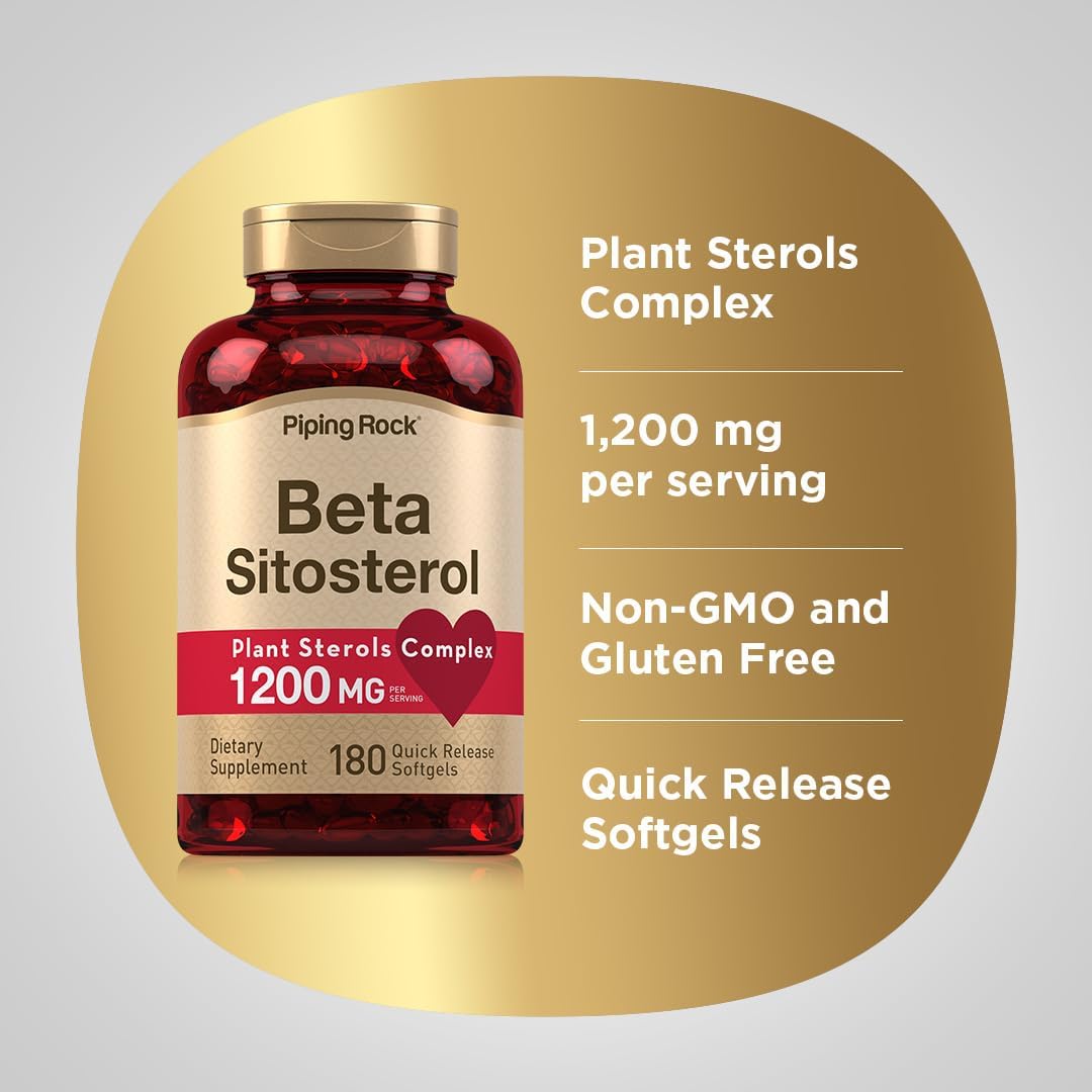 Piping Rock Beta Sitosterol para Hombres | 1200 mg | 180 Cápsulas Blandas | Esteroles Vegetales | No Transgénico, Sin Gluten