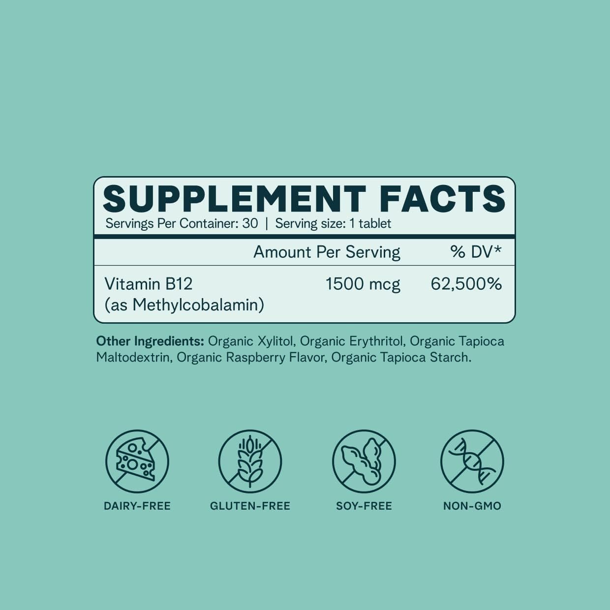 Ora Organic Vitamina B12 1500mcg - Metilcobalamina Vegetal - 30 Comprimidos Masticables Sabor Frambuesa