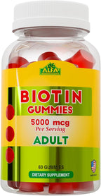 ALFA VITAMINS Gominolas de Biotina 5000mcg - Piel, Cabello y Uñas - 60 Unidades