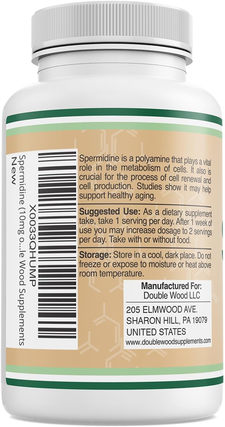 Suplemento de Espermidina (10mg de Espermidina 3HCL 99% Pura) - 120 Cápsulas - Double Wood