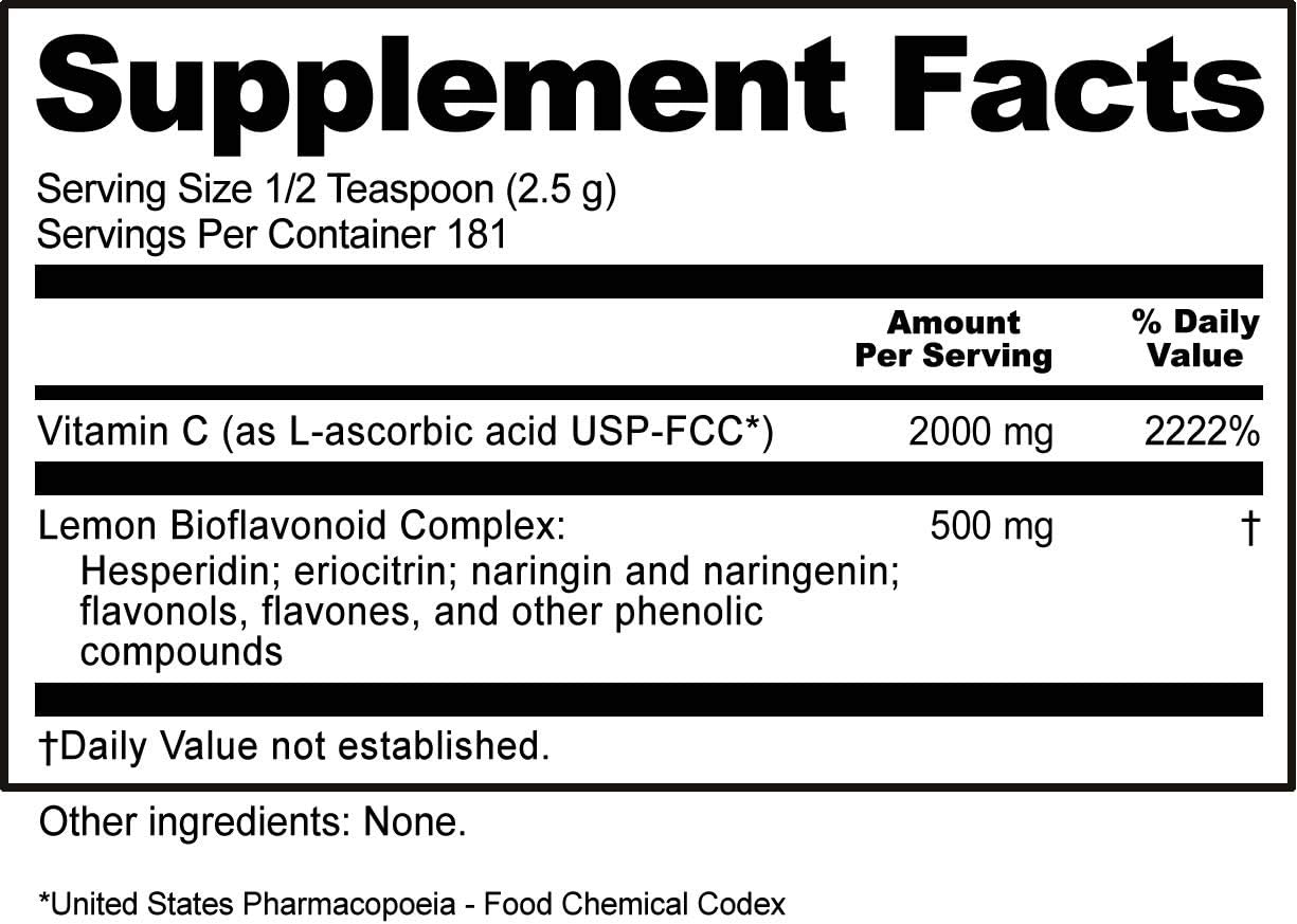 NutriBiotic - Ácido Ascórbico con Bioflavonoides en Polvo, 454 g | 2000 mg de Vitamina C con Complejo de Bioflavonoides de Limón | Vegano, Sin Gluten y Sin OGM