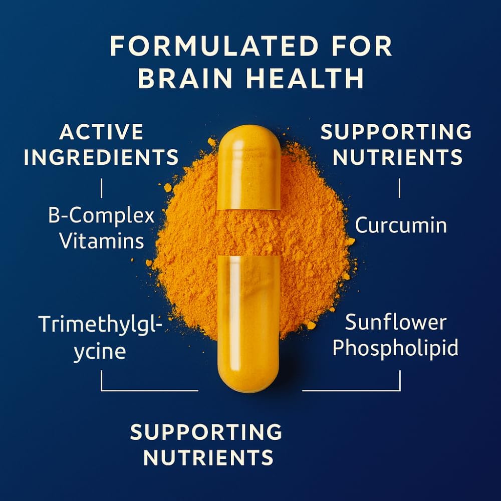 Divine Health Brain Zone Basic | Complejo de Vitaminas B Activas, Trimetilglicina y Curcumina | 120 Cápsulas