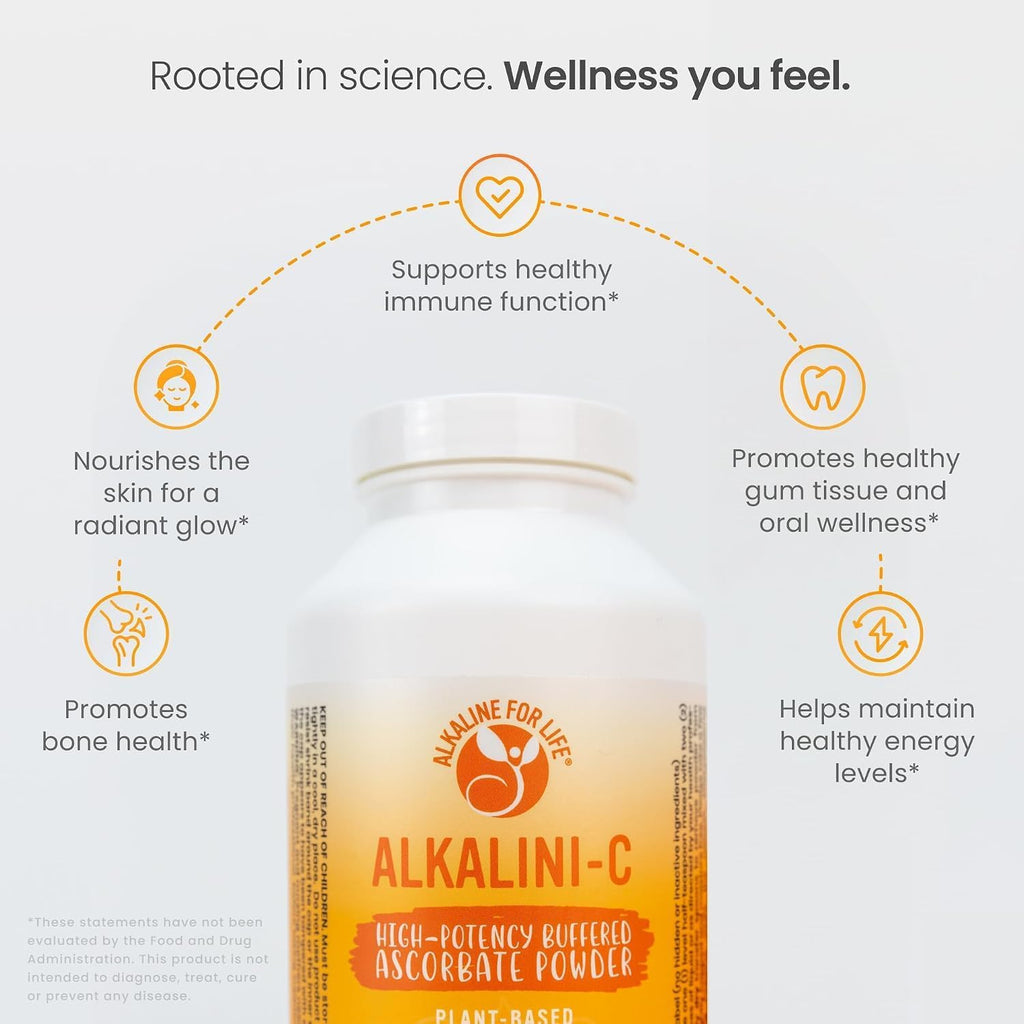 Alkalini-C Vitamina C Tamponada en Polvo - Sin Maíz, Vegano, 1,584 mg por Dosis