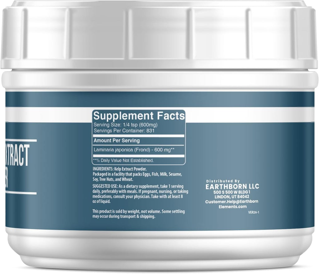 Earthborn Elements Polvo de Extracto de Kelp 500 g, Puro y Natural, Superalimento