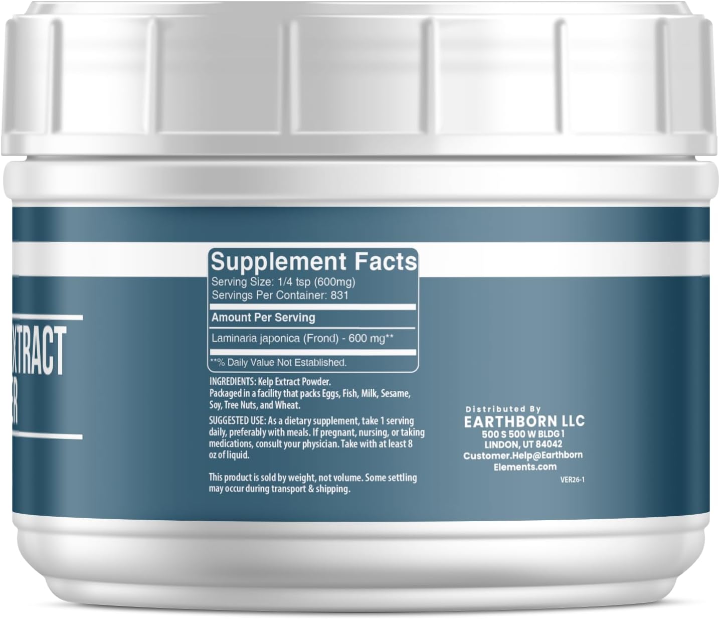 Earthborn Elements Polvo de Extracto de Kelp 500 g, Puro y Natural, Superalimento