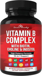 Divine Bounty Super B Complex - Complejo de Vitaminas B, 90 Cápsulas Vegetarianas