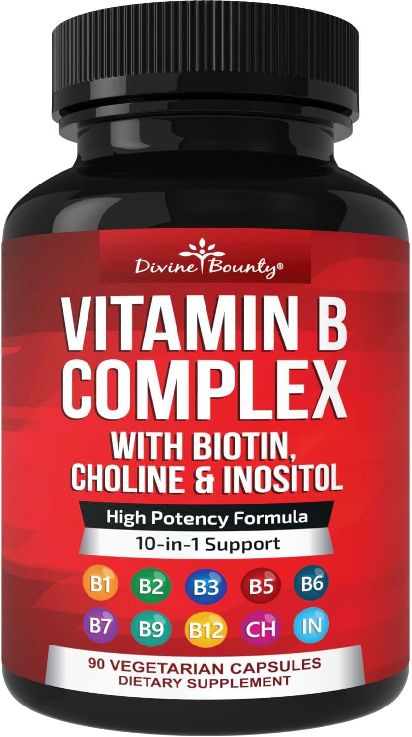 Divine Bounty Super B Complex - Complejo de Vitaminas B, 90 Cápsulas Vegetarianas