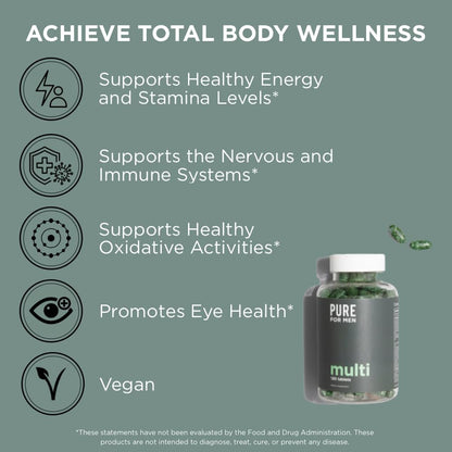 Pure for Men Multivitamin | Multivitamínico – Fórmula limpia y vegana: Sin gluten, trigo, lácteos, colorantes ni – Image 5