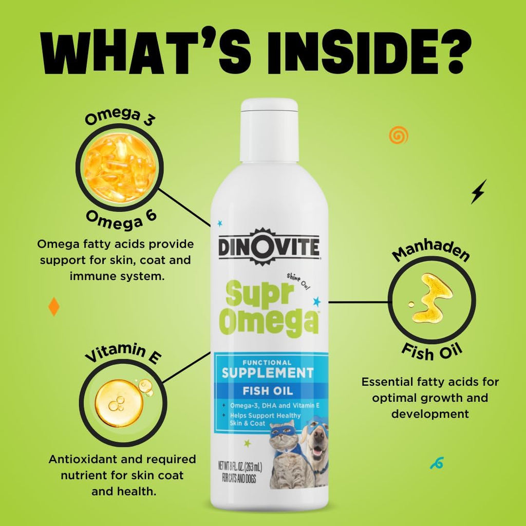 Dinovite SuprOmega Aceite de Pescado para Perros y Gatos - Vitamina E y Omega 3 - Salud de Piel y Pelaje - 227 g (8 oz)