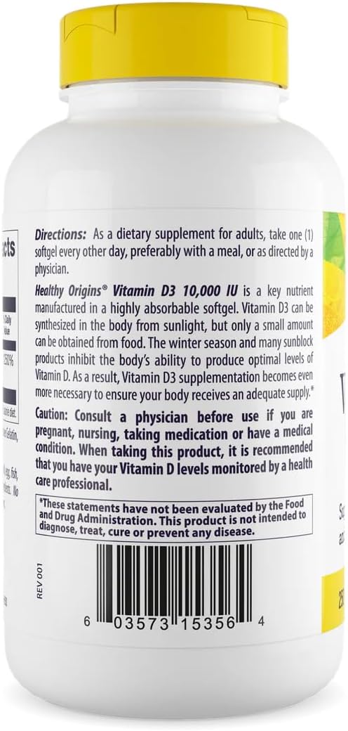 Healthy Origins Vitamina D3 10.000 UI (250 mcg), 360 Cápsulas Blandas