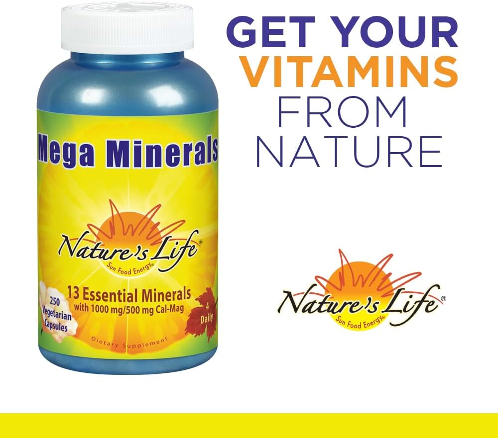 Nature's Life Mega Minerals Complex | Complejo Multimineral + Vitamina D | 250 Cápsulas Vegetales