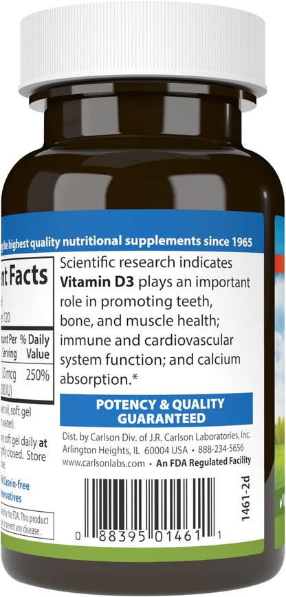 Carlson Vitamina D3 2000 UI (50 mcg) - 120 – El mantenimiento de los huesos en condiciones normales. – Image 3