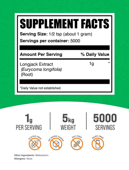 BulkSupplements.com Extracto de Longjack en Polvo - Tongkat Ali, 1000 mg por Ración, 5 kg (11 lbs) – Image 2