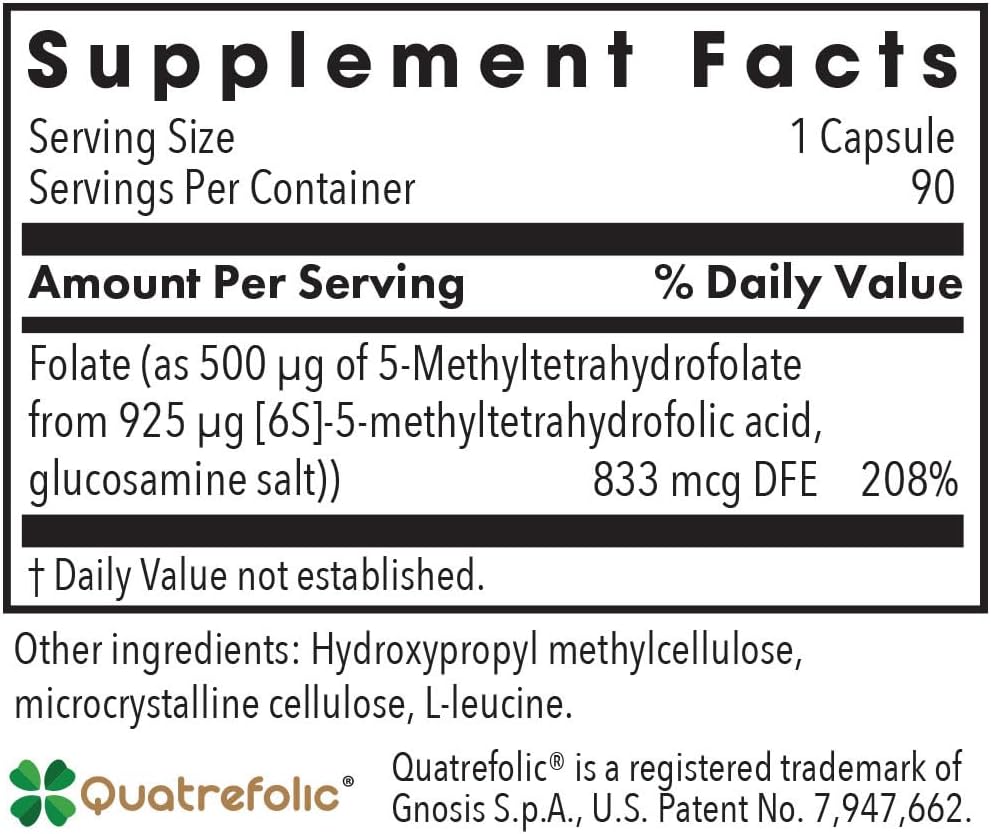 ARG QuatreActiv Folato - Metilfolato 5-MTHF - Quatrefolic - 90 Cápsulas
