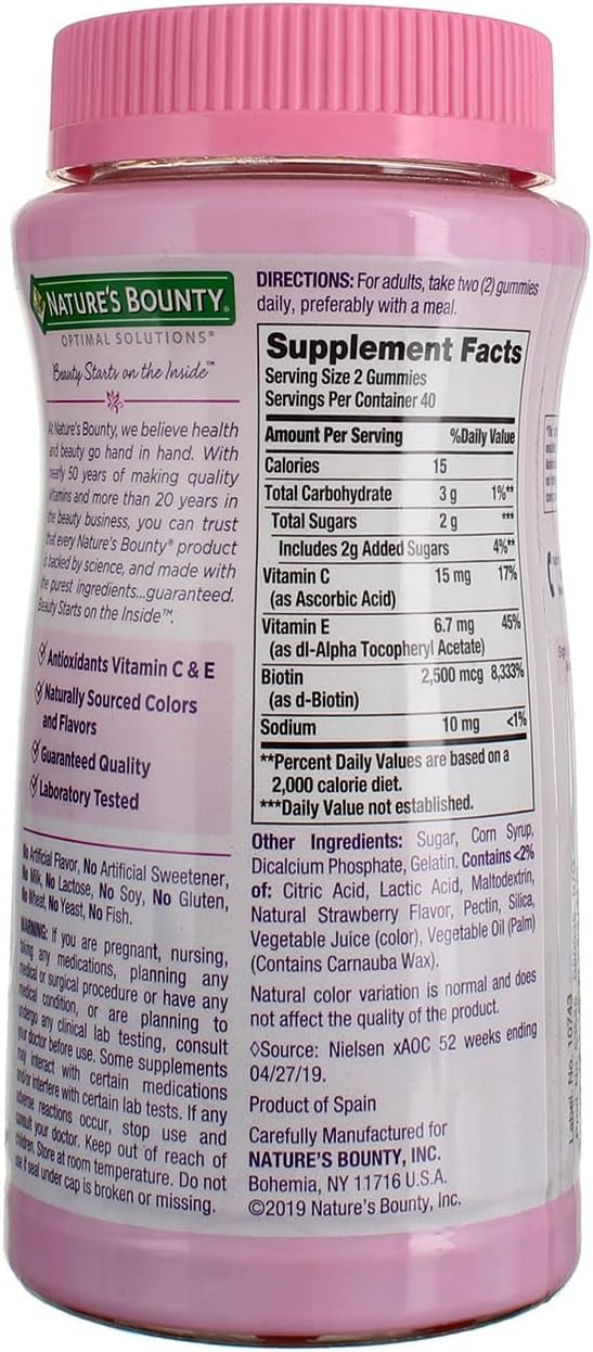 Nature's Bounty Optimal Solutions Gominolas para Piel, Cabello y Uñas, Pack de 2 (160 gominolas)