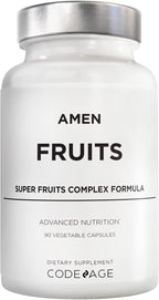 Amen Fruits, Suplemento Diario de Vitaminas con Más de 20 Extractos de Frutas Enteras - Multivitamínico Natural, Bayas, Antioxidantes, Polifenoles y Flavonoides - No-GMO - 90 Cápsulas