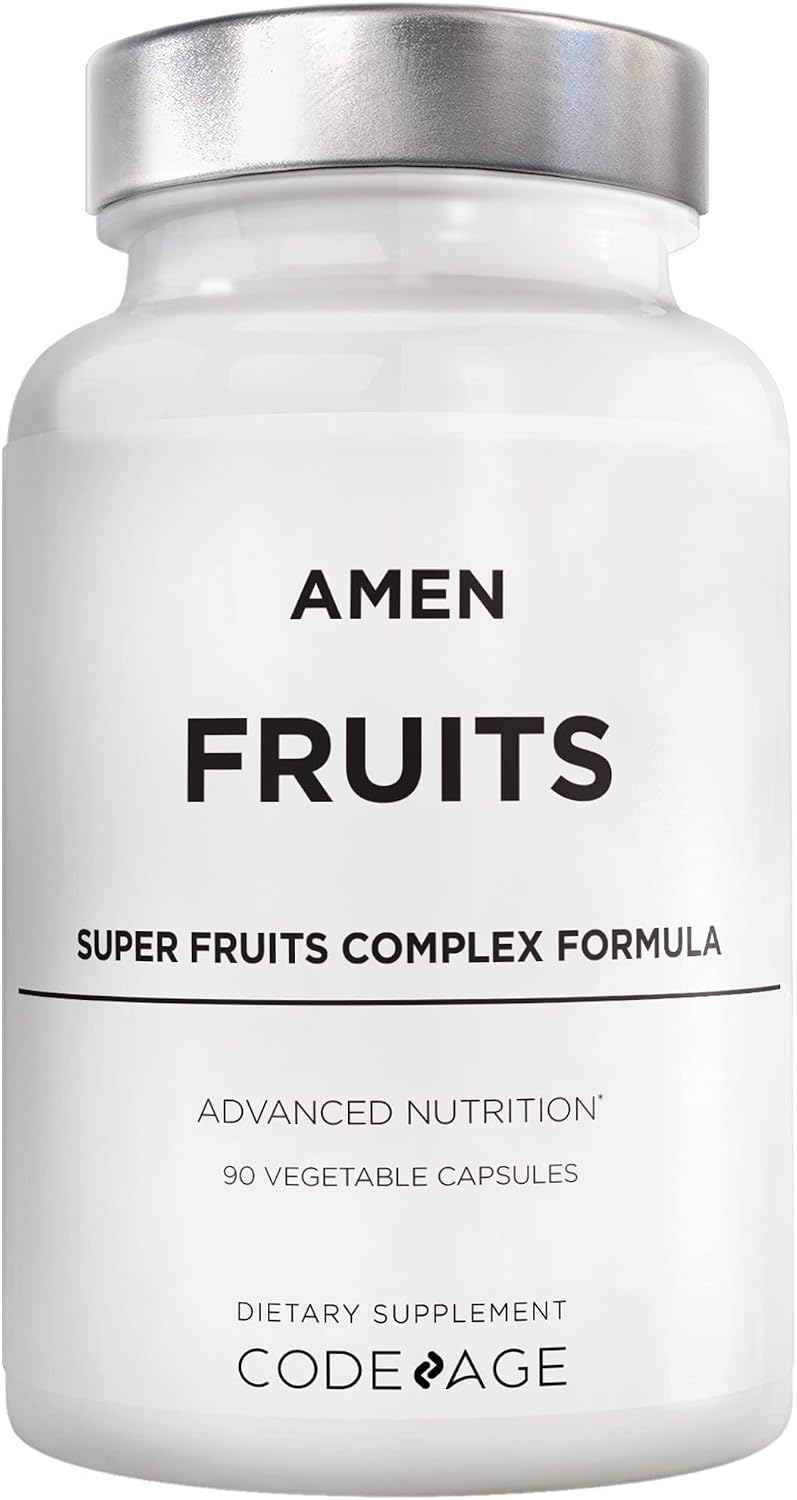 Amen Fruits, Suplemento Diario de Vitaminas con Más de 20 Extractos de Frutas Enteras - Multivitamínico Natural, Bayas, Antioxidantes, Polifenoles y Flavonoides - No-GMO - 90 Cápsulas