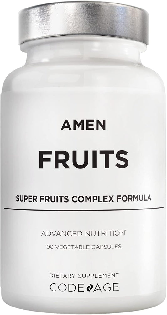 Amen Fruits, Suplemento Diario de Vitaminas con Más de 20 Extractos de Frutas Enteras - Multivitamínico Natural, Bayas, Antioxidantes, Polifenoles y Flavonoides - No-GMO - 90 Cápsulas