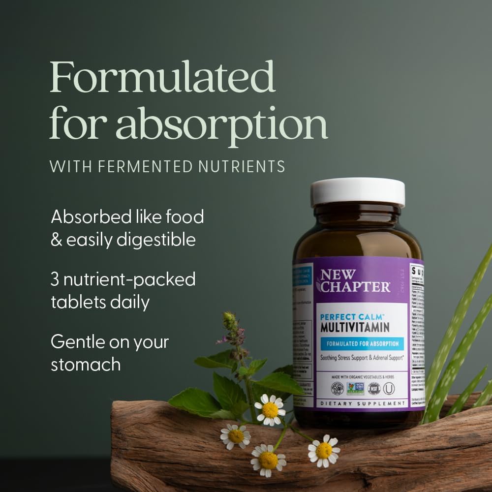New Chapter Perfect Calm - Multivitamínico Diario para el Estrés y el Ánimo con Vitaminas B + Albahaca Santa + Melisa + Ingredientes Orgánicos - 144 Comprimidos