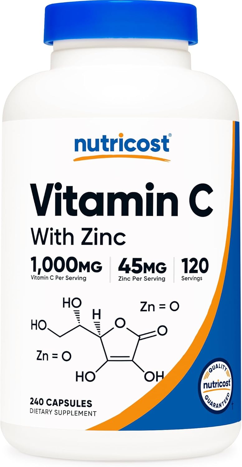 Nutricost Vitamina C con Zinc - 1000mg, 45mg, 120 Cápsulas
