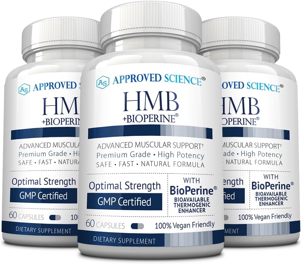 Approved Science HMB - 1500 mg de HMB de alta potencia con calcio y BioPerine para absorción - Salud muscular y rendimiento en el ejercicio - 60 cápsulas veganas - Pack de 6