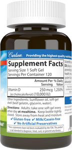 Carlson - Vitamina D3 10000 UI (250 mcg), 120 Cápsulas Blandas