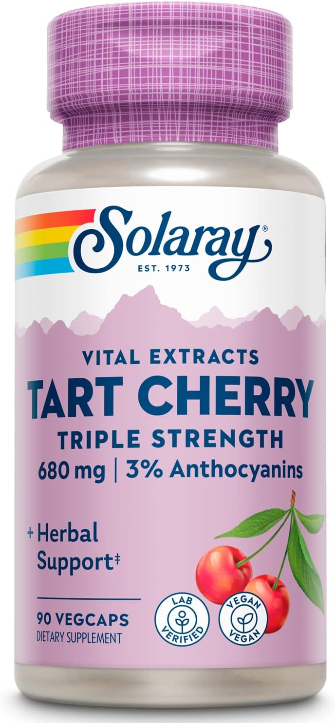 SOLARAY Triple Strength Tart Cherry Extract with 3% Anthocyanins, 90 Vegan Capsules
