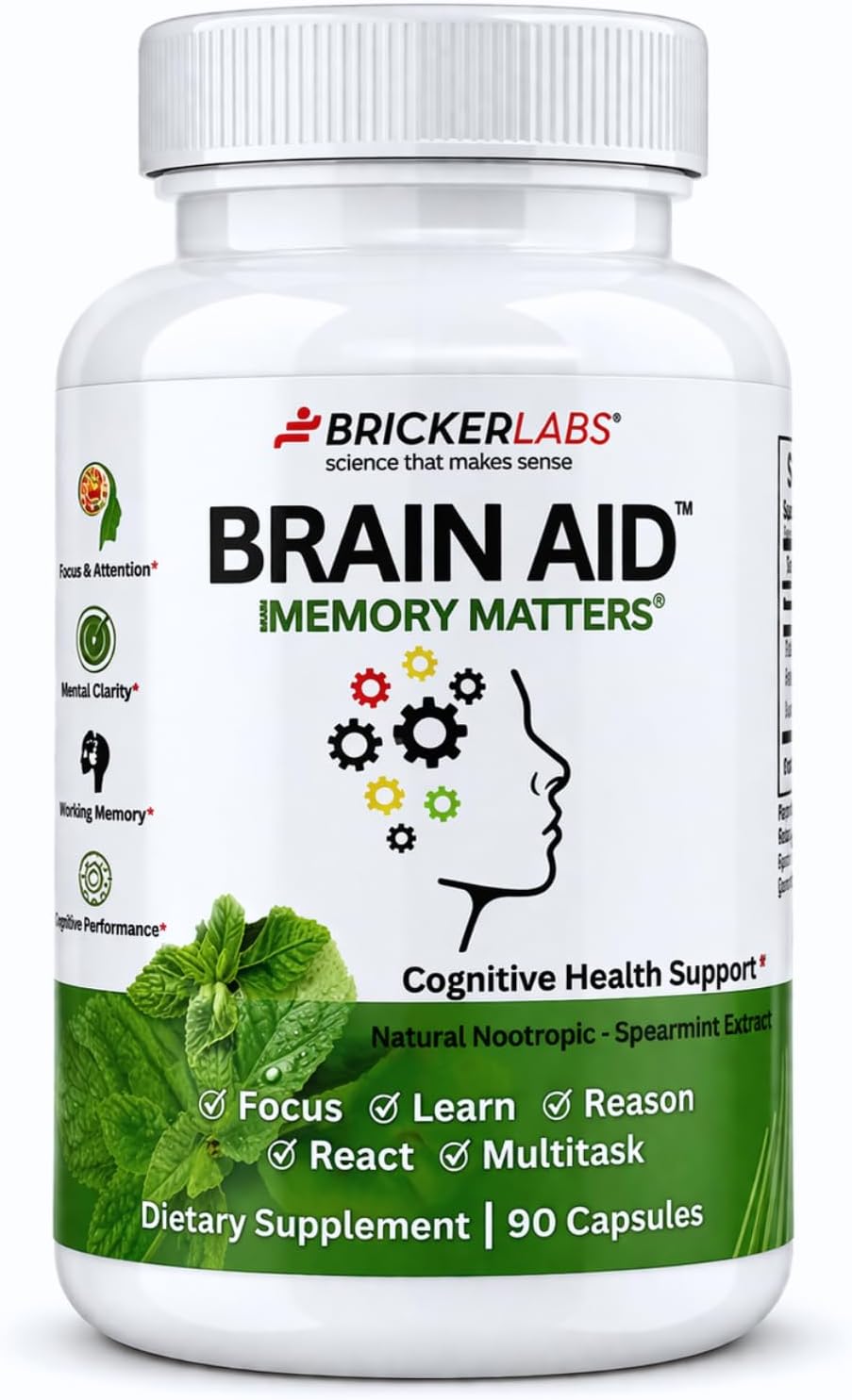 Bricker Labs Brain Aid Memory Matters – Suplemento Nootrópico con Extracto de Menta Neumentix