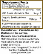 Pure Powdered Methylene Blue Capsules con Espino Amarillo Orgánico - 30 Cápsulas