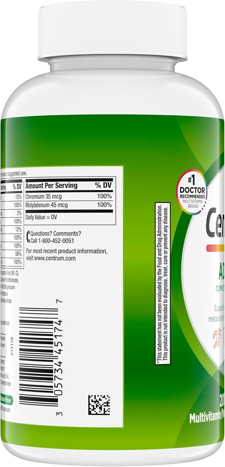 Centrum Adult Multivitamin/Multimineral with Antioxidants, Zinc, Vitamin D3 and B Vitamins, Gluten Free, Non-GMO Ingredients - 200 Tablets
