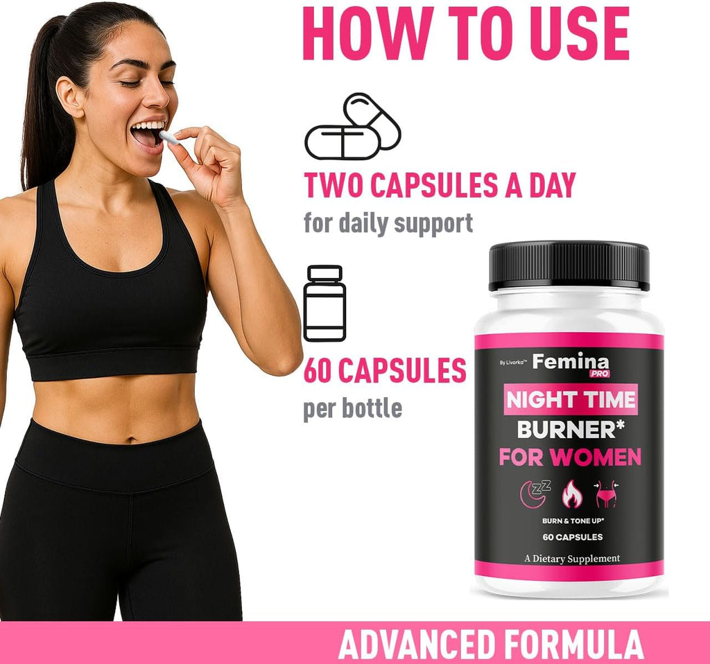 FeminaPro Nighttime Advanced Formula - Suplemento Nocturno para Mujer, 60 Cápsulas
