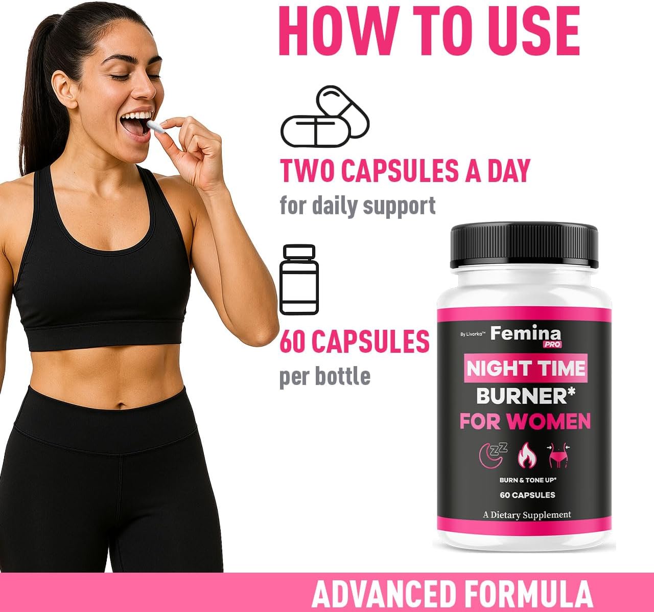 FeminaPro Nighttime Advanced Formula - Suplemento Nocturno para Mujer, 60 Cápsulas