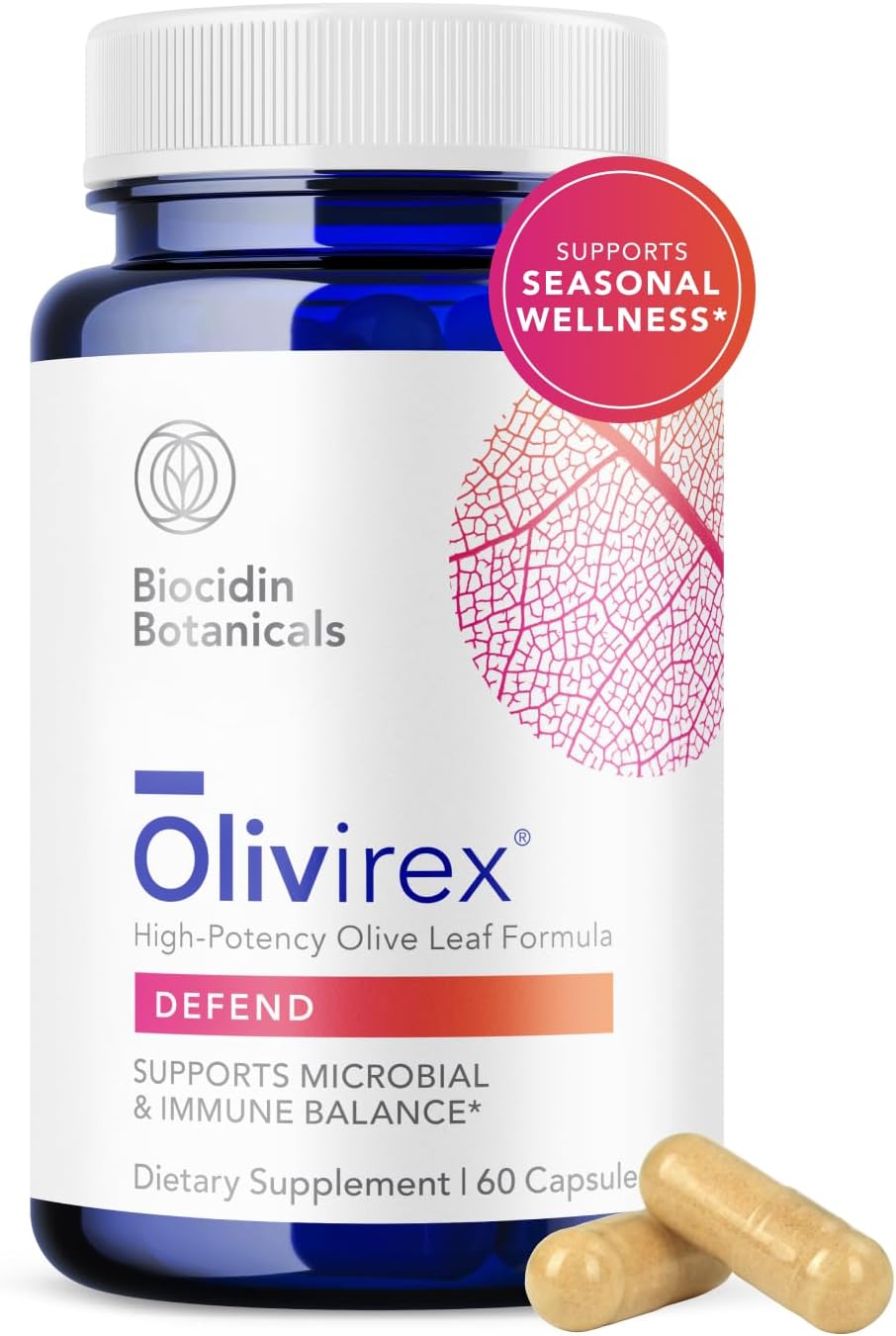 Biocidin Olivirex - Extracto de hoja de olivo de alta potencia con 18% de oleuropeína - 60 cápsulas