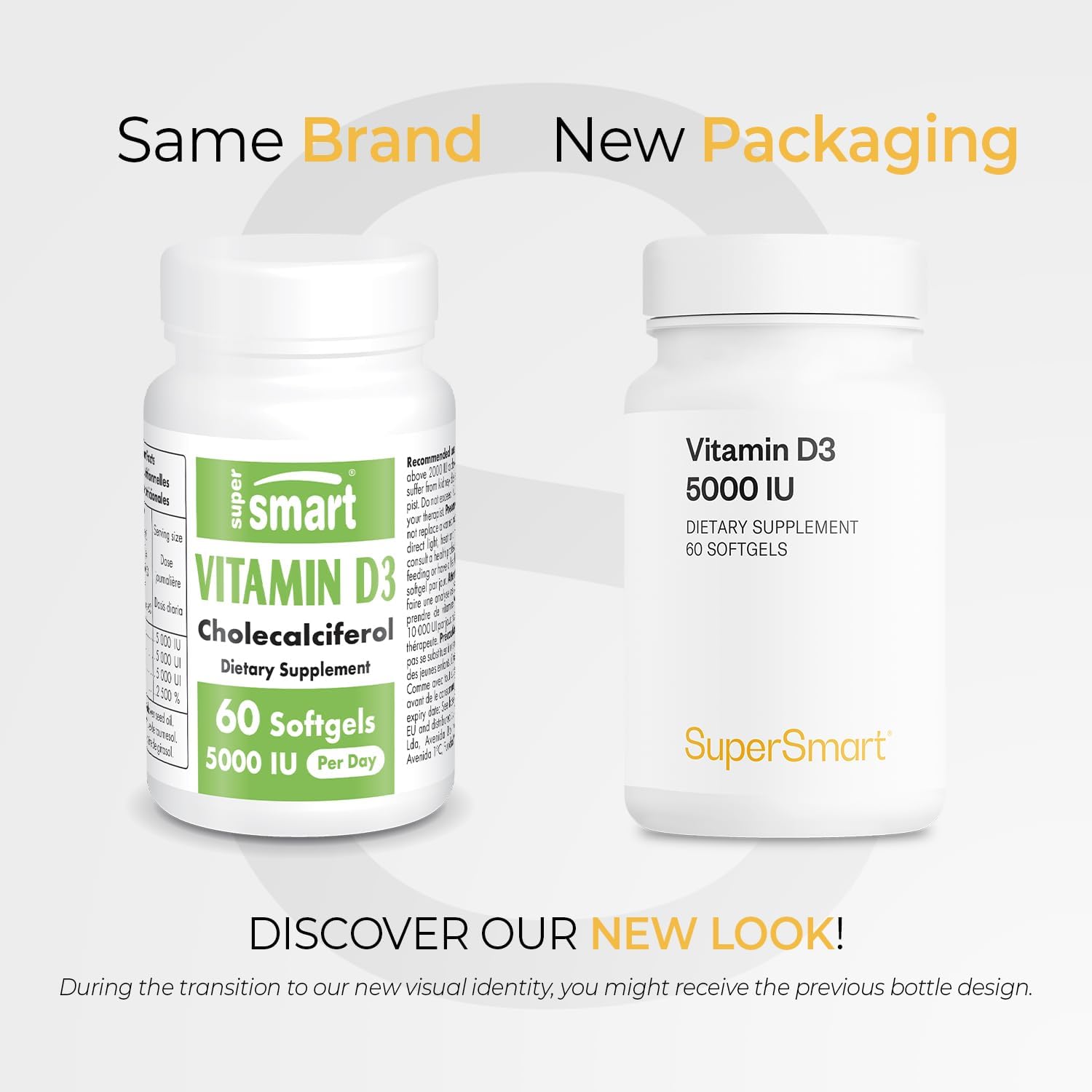 Supersmart - Vitamina D3 5000 UI (125mcg) - High Potency and Bioavailability - with Sunflower Oil | Non-GMO and Gluten-Free - 60 Softgels