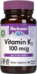 Vitamin K2 (Menaquinone-7) 100 mcg, 50 Vegetarian Capsules - BlueBonnet
