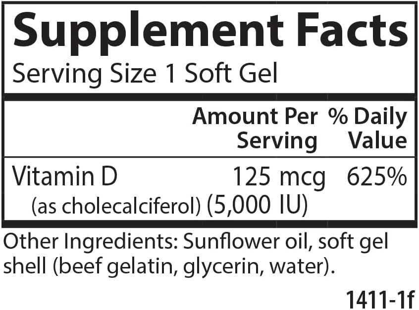 Carlson - Vitamina D3 5000 UI (125 mcg), 120 Cápsulas Blandas