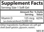 Carlson - Vitamina D3 5000 UI (125 mcg), 120 Cápsulas Blandas