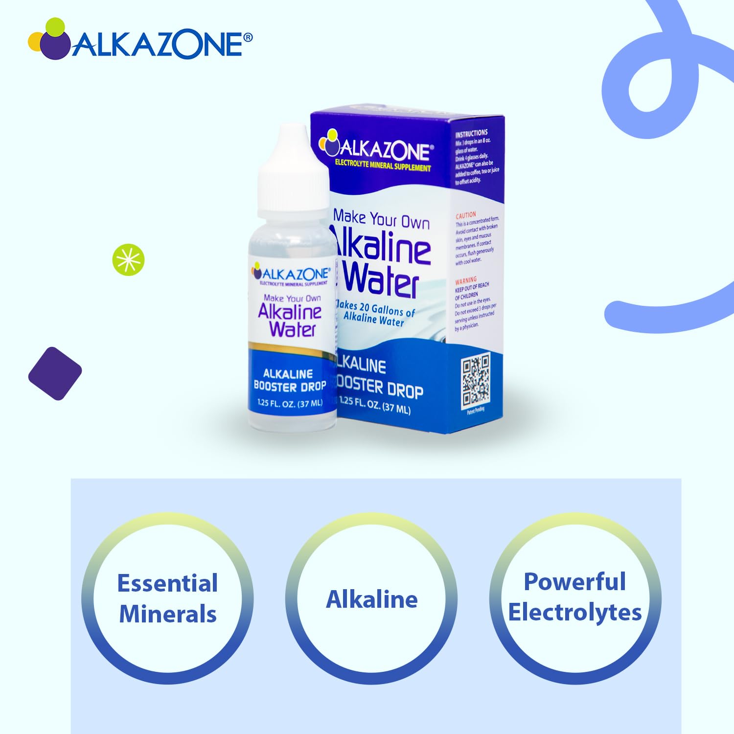 ALKAZONE Gotas Alcalinas - Potenciador de Agua Alcalina 1.25 oz (2 Paquetes)