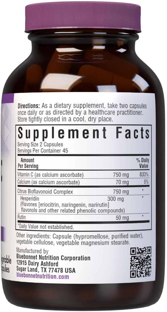 Bluebonnet Nutrition Mega Bio-C Fórmula - Vitamina C Tamponada 750 mg con Bioflavonoides - 90 Cápsulas Vegetales