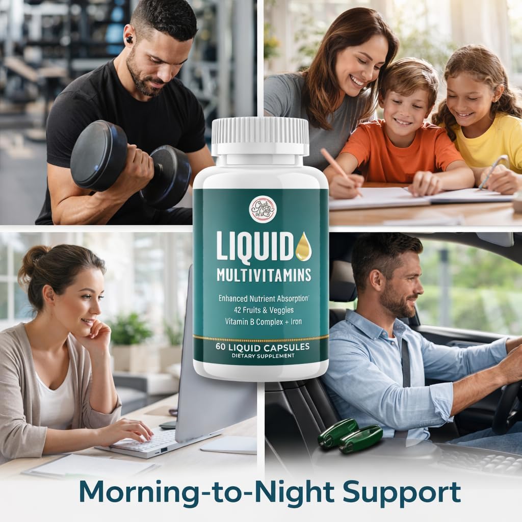 Grab The Gold Multivitamínico Líquido para Mujeres - Cápsulas de Absorción Rápida con 42 Frutas y Verduras, Hierro y Antioxidantes