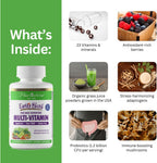 Paradise Herbs Earth's Blend Multivitamínico Diario Sin Hierro – 48 Superalimentos Orgánicos, Probióticos, Antioxidantes, Vitaminas A, B12, C, D, K2 – 120 Cápsulas