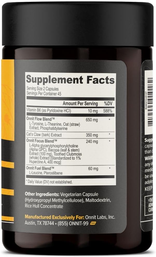ONNIT Alpha Brain Cápsulas Nootrópicas para Hombres y Mujeres, Memoria, Enfoque y Claridad Mental, con L-Theanina y Vitamina B6, 90 Cápsulas Cada Una, Paquete de 3 (270 Cápsulas)