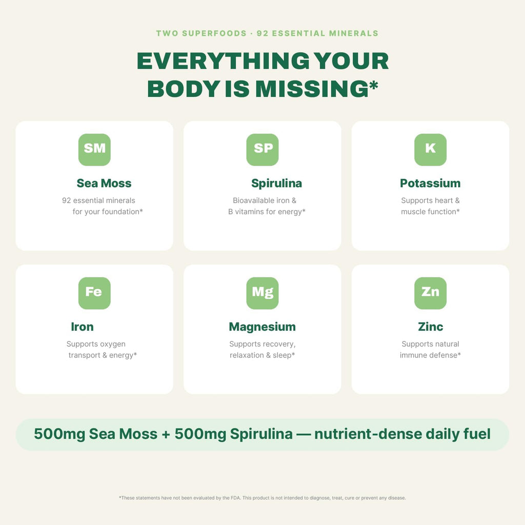 Cápsulas de Musgo Marino y Espirulina - Complemento Alimenticio Natural - 120 Cápsulas