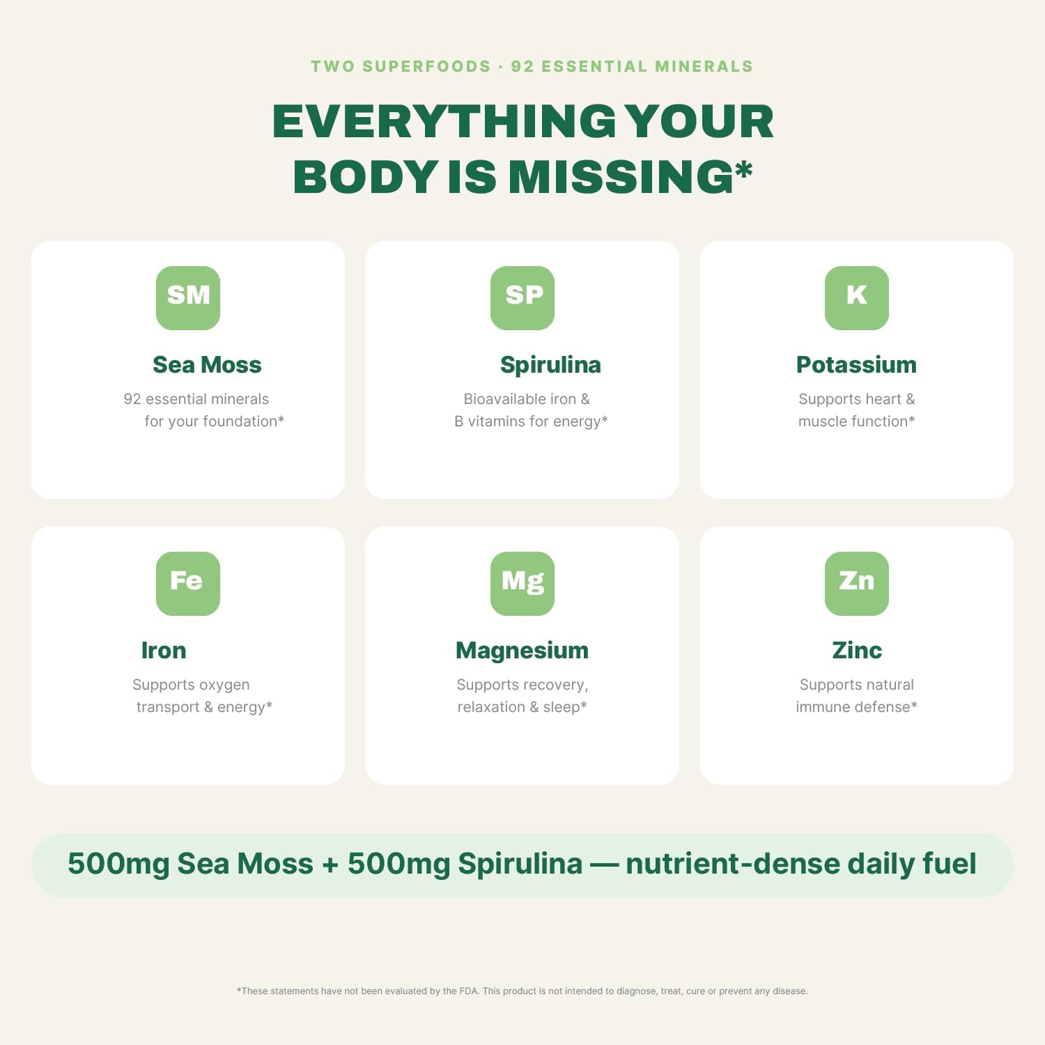 Cápsulas de Musgo Marino y Espirulina - Complemento Alimenticio Natural - 120 Cápsulas
